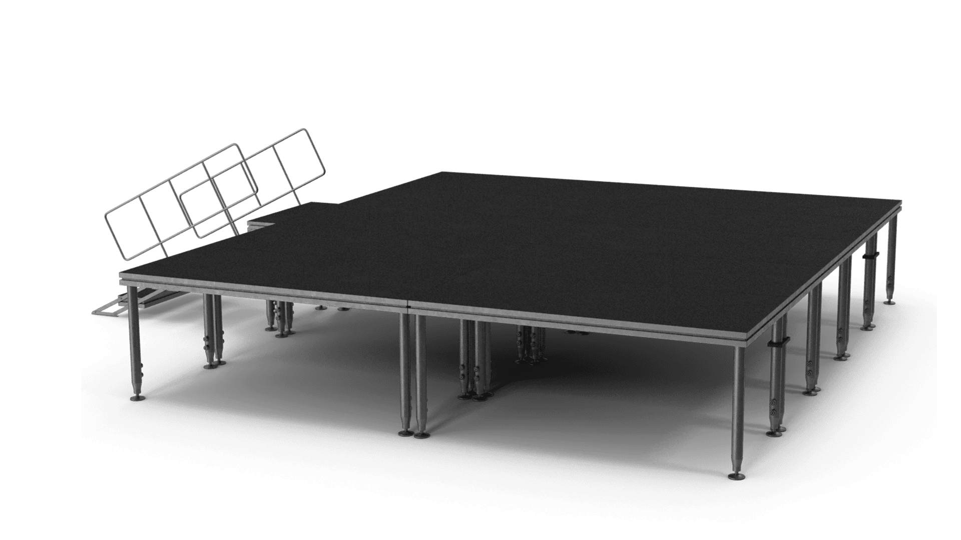 black stage platform with metal stairs