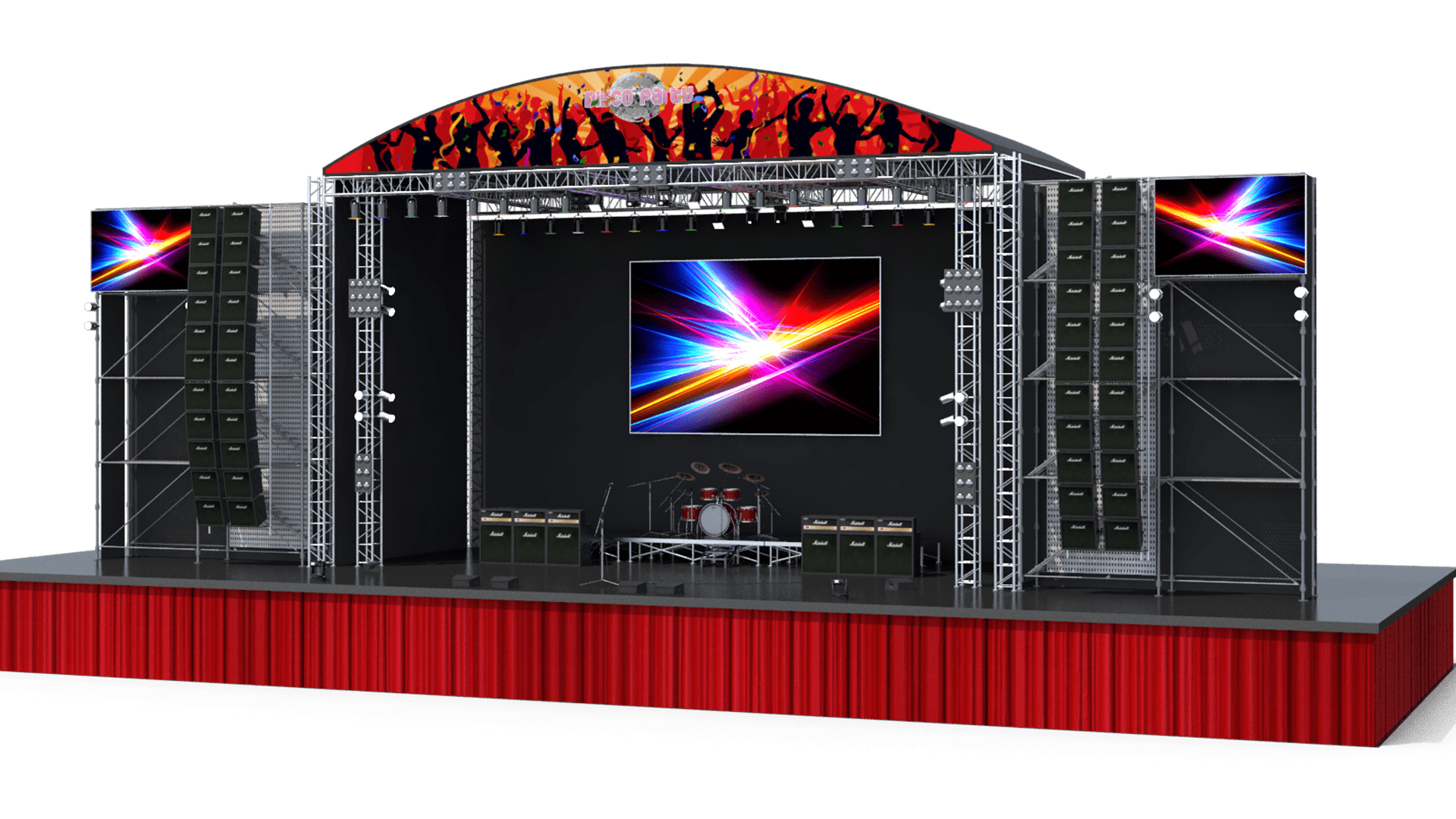 concert stage with lighting and instruments
