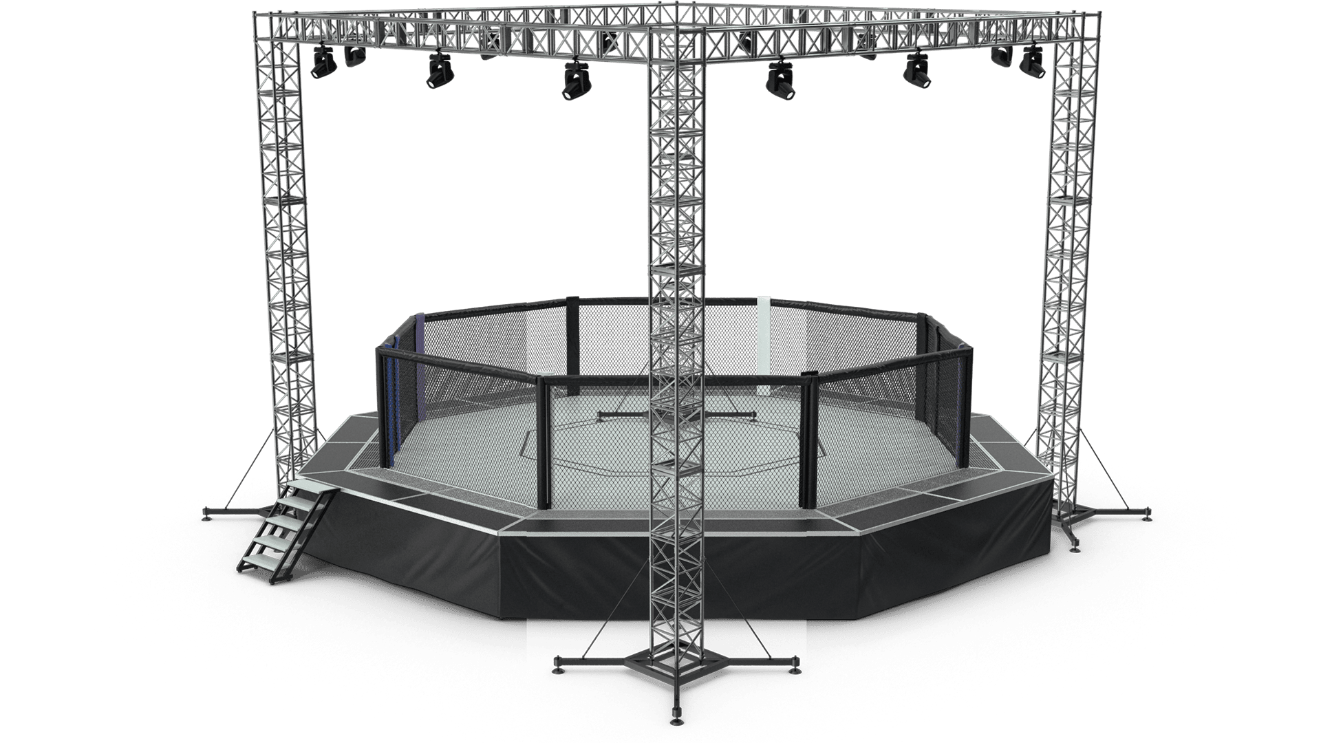 empty mma cage under spotlights